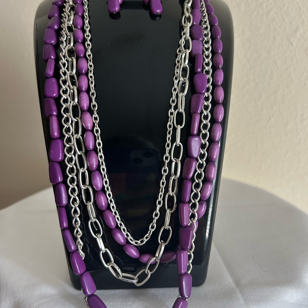Purple and Silver Layered Necklace